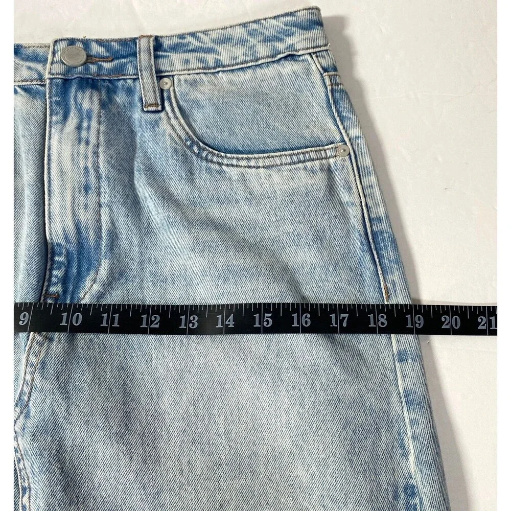 Blank NYC Either Way Jean Skirt Womens Size 27 Blue High Back Slit Raw Hem New